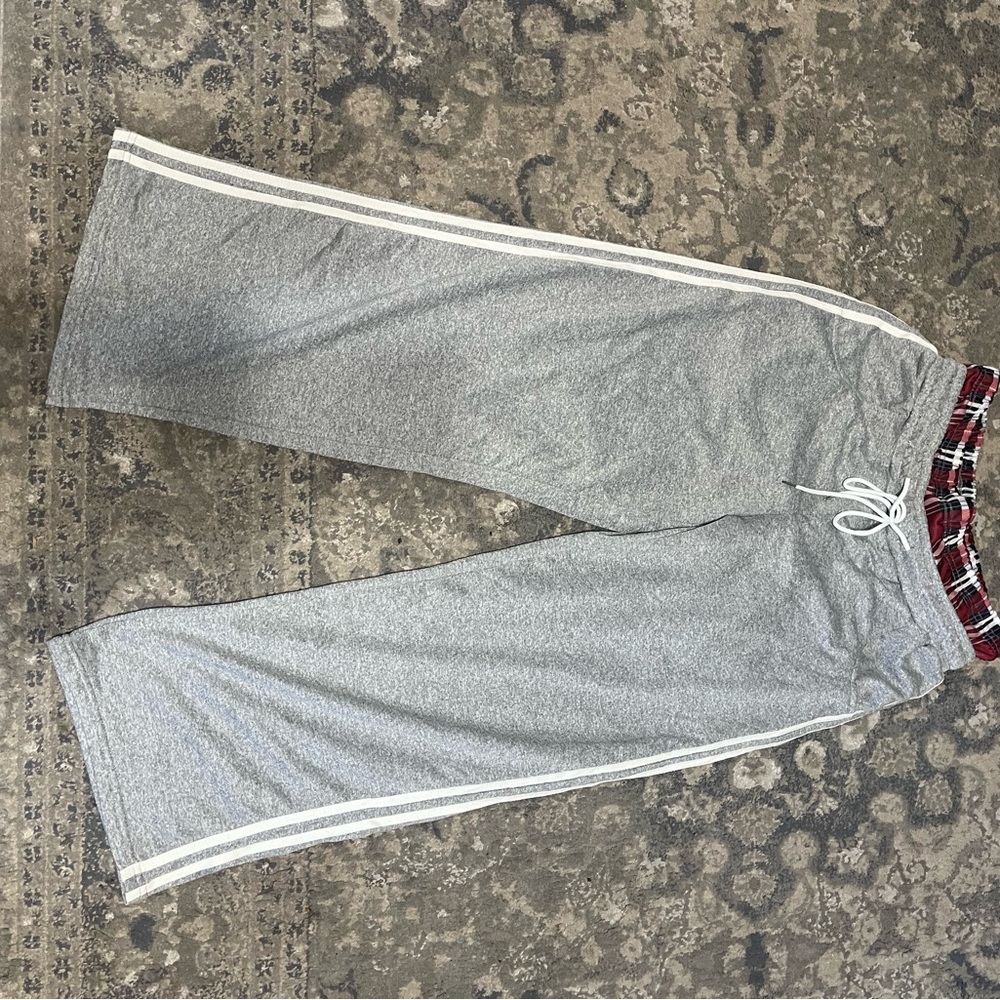 Gray Sweatpants with Plaid Waistband